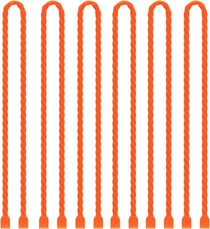 Gesipor 6 PCS 24-Inch Silicone Cable Ties Dia 5mm Reusable Steel-Core Rubber Twist Ties Bendable Cable Ties for Bundling and Holding, All Purpose Cord Tie for Indoor and Outdoor (Orange)