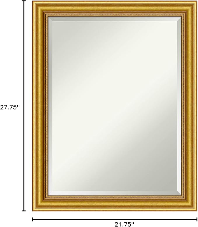 Amanti Art Gold Wall Mirror 28x22 Townhouse Gold Rectangle Bathroom Mirror for Wall Decor Living Room, Medium Traditional Wood Frame, Hangs Horizonally and Vertically, Bathroom Decor, Beveled Edge
