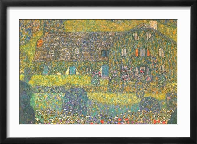 ART.COM Wall Art Print House in Attersee on Black Frame by Gustav Klimt, 22" x 16"