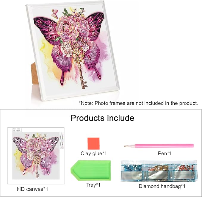 Tontut Butterfly Rose Diamond Art Painting Kits, 5D Special Shape Beginner Crystal Diamond Art Painting for Home Wall Decor Gifts 12×12 inch