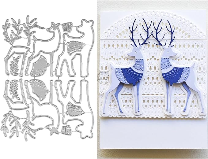 DzIxY Shadow Christmas Patchwork Animal Deer Leaves Metal Cutting Dies for Card Making Kit Embossing Paper Die Cuts Set Scrapbook Stencils Supplies Machine Templates