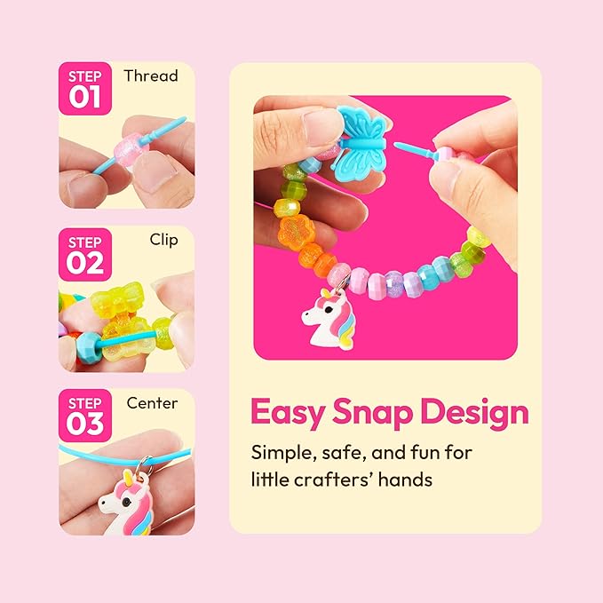 Klever Kits Jewelry Making Kit, Bracelet Making Kit with Bead, Kids Jewelry Bracelet Kit, DIY Kit with 350+ Colorful Beads, Flower-Shaped Storage Case, Crafts Gifts for Girls Ages 3+ by JOVA