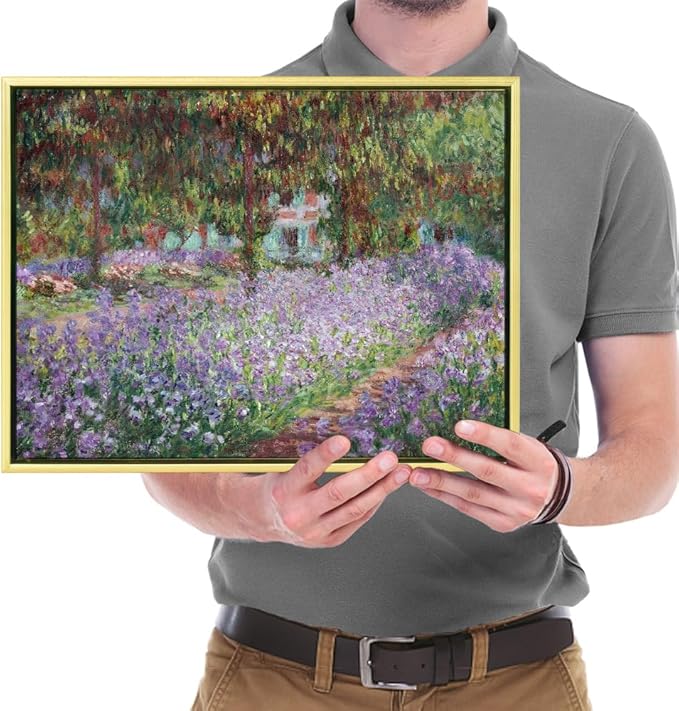 Wieco Art Framed Canvas Print Wall Art Irises in Monet's Garden,1900 by Claude Monet Impressionism Art Print Picture Artwork for Living Room Bedroom Home Kitchen Decorations