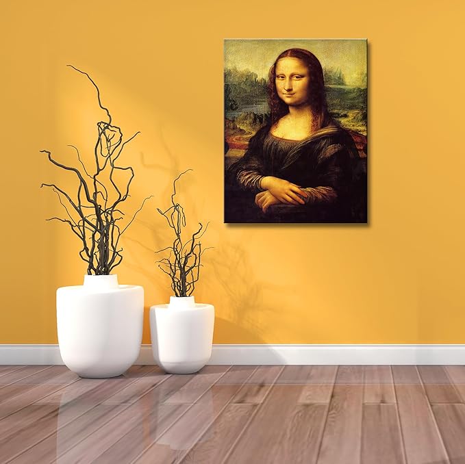 Mona Lisa Canvas Wall Art by Leonardo Davinci Oil Painting Famous Reproduction Prints Poster Gallery Vintage Decor Painting for Dining Room Living Room Frame Direct Hanging 12x15inch