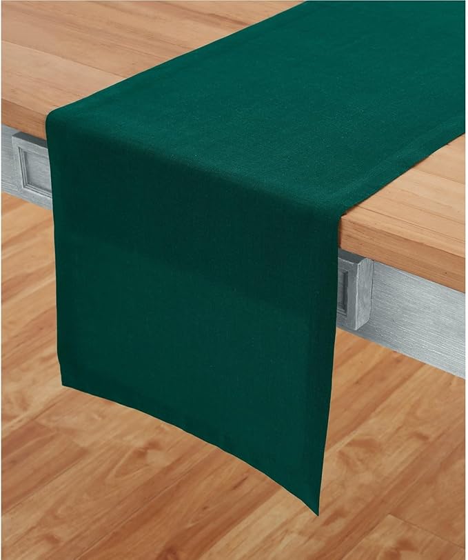 Solino Home Linen Rainforest Green Table Runner 60 Inches - 100% Pure Linen Farmhouse Short Table Runner 14 x 60 Inch Ideal for Dresser and Coffee Tables, St Patricks Day - Fete