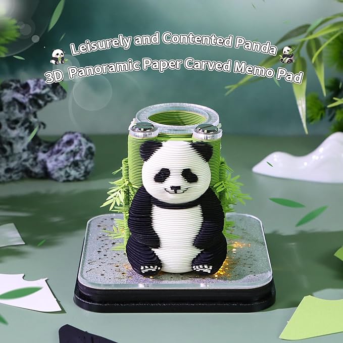 3D Time Piece Calendar 2026 3D Tear Away Art Memo Pad Notepad Desk Calendar with Light,3D Art Calendar Desktop Decoration Gift for Christmas (Leisurely Panda)