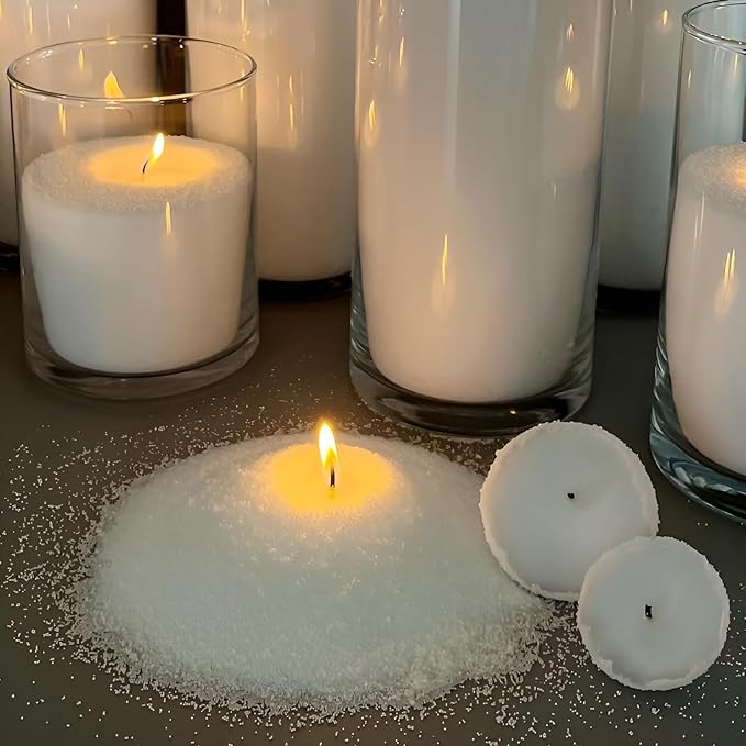 Niceme Snow Pearled Candles - 12Oz Customized Powdered Candle Sand Pourable Refillable White Pearled Candle Wax Long Lasting All Natural for Halloween Thanksgiving Christmas Wedding Party (No Wick)