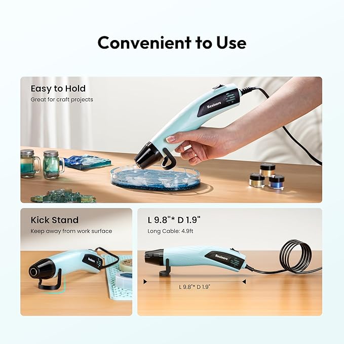 Resiners Heat Gun for Resin, 350W Fast Heating Dual Temp Heat Gun (482°F~662°F) with 3 Nozzles & 3 Silicone Covers, 4.9Ft Long Heat Gun for Bubble Remove,Vinyl Shrink Wrap,Candle Making,Epoxy Resin