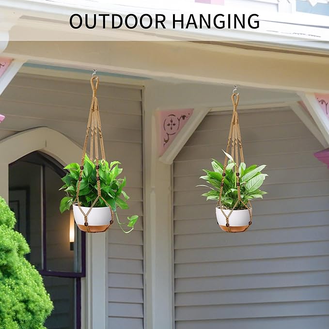 Macrame Plant Hanger - Fits 4 to 13 inches Pots for Indoor Outdoor, 35 Inch, Set of 2, Brown (POTS NOT Included)