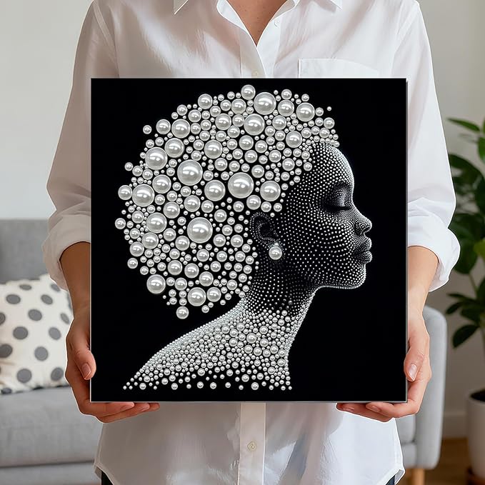DIY Pearl Painting Kit with Wooden Frame, 3D Plastic Pearl Gemstone Ocean Art Craft for Adults Beginners, Diamond Art Kits for Adults, Home Wall Decor Ready Gift for Women(Woman Closed Eyes)(30*30cm)
