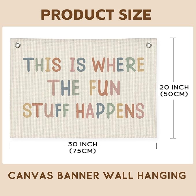 Playroom Wall Decor, Boho Classroom Decorations, Kids Room Decor Canvas Banner Wall Hanging Flag, This is Where All The Fun Stuff Happens Banner
