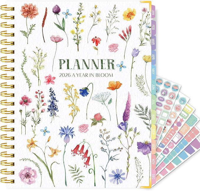 GuassLee Large Planner 2026, Weekly and Monthly Planner from January 2026-December 2026, 8.8"x11.4" Aesthetic Agenda Book with Back Pocket, Stickers, Coated Tabs, A4 Size