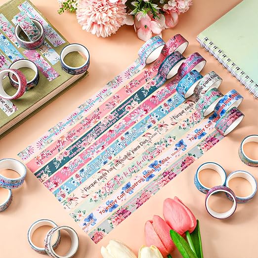 Janlaugh 24 Rolls Christian Washi Tape Gifts Bulk Religious Inspirational Scripture Supplies Bible Verse Tape for Bible Study Journaling Crafting Christmas Stocking Stuffers Gift(Spanish)