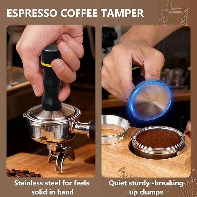 Espresso Accessories Kit, 2-in-1 Espresso Tamper and WDT Tool, 53.3mm Coffee Tamper with 304 Stainless Steel Needles, Espresso Accessories Gift for Home Baristas