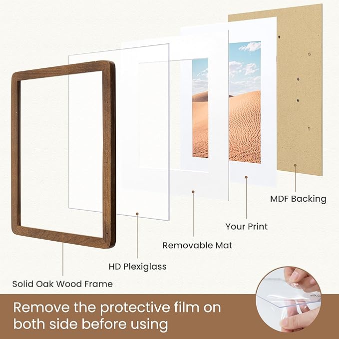 Dreamland 5x7 Picture Frame Set of 3, Solid Oak Wood Photo Frame with Mat for 4x6, Round Corner 5 x 7 Matted Picture Frames with Resistant Plexiglass for Wall Mounting or Tabletop, Walnut Color