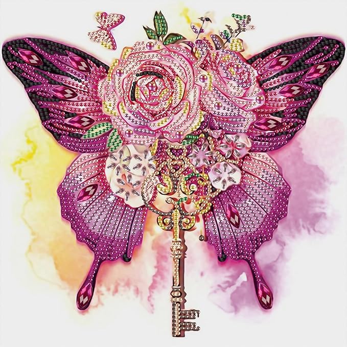 Tontut Butterfly Rose Diamond Art Painting Kits, 5D Special Shape Beginner Crystal Diamond Art Painting for Home Wall Decor Gifts 12×12 inch