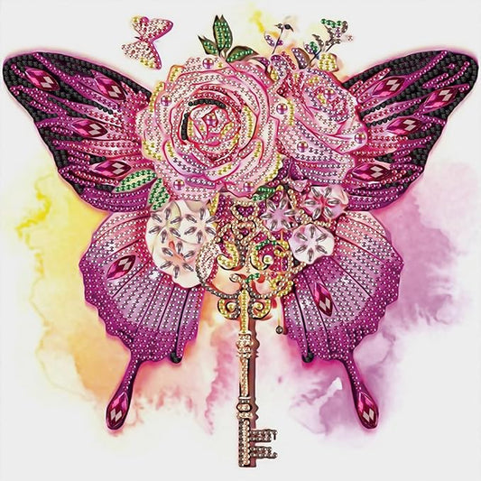 Tontut Butterfly Rose Diamond Art Painting Kits, 5D Special Shape Beginner Crystal Diamond Art Painting for Home Wall Decor Gifts 12×12 inch