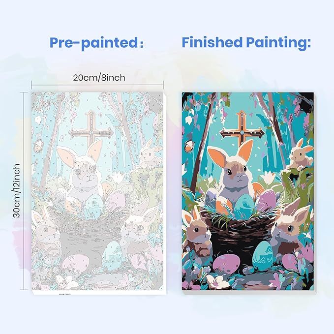 MXJSUA Easter Framed Paint by Numbers for Adults Beginners, Easy Adults' Paint-by-Number Kits on Canvas with Easel, Bunnies Acrylic Number Painting Crafts Kit Gifts for Home Decor, 8x12inch