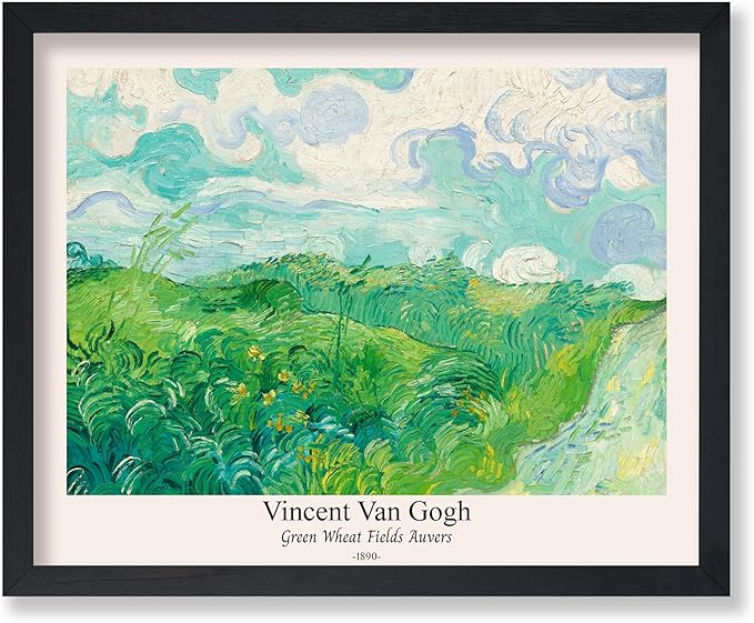 Monem Art Vintage Van Gogh Poster - Retro Green Wheat Fields Auvers Print - Impressionism Art - Fine Art - Landscape Art - Classic Painting Art - Great Living Room Decor - 24x32 UNFRAMED Wall Art