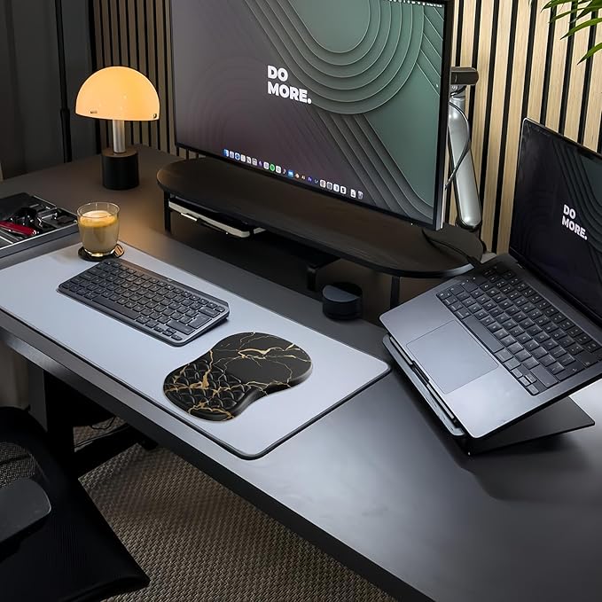 Ergonomic Mouse Pad Wrist Support,Black Barble Wrist Rest Mousepad for Carpal Tunnel Pain Relief,Integrated Memory Foam Slope Massage Bulge Design