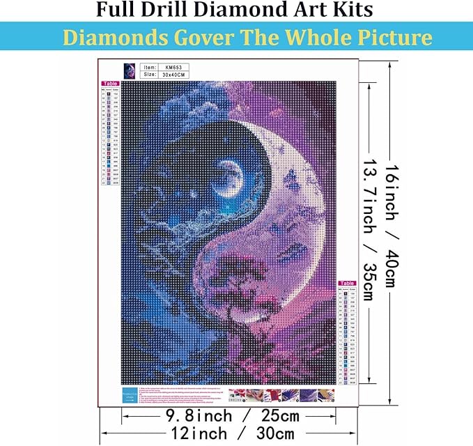 Mosaflare 5D Diamond Painting Kits for Adults, Yin Yang Tree Diamond Art for Beginners, DIY Moon Full Round Drill Paint by Diamonds Dot Gem Art for Adults, Home Wall Decor 12x16 Inch