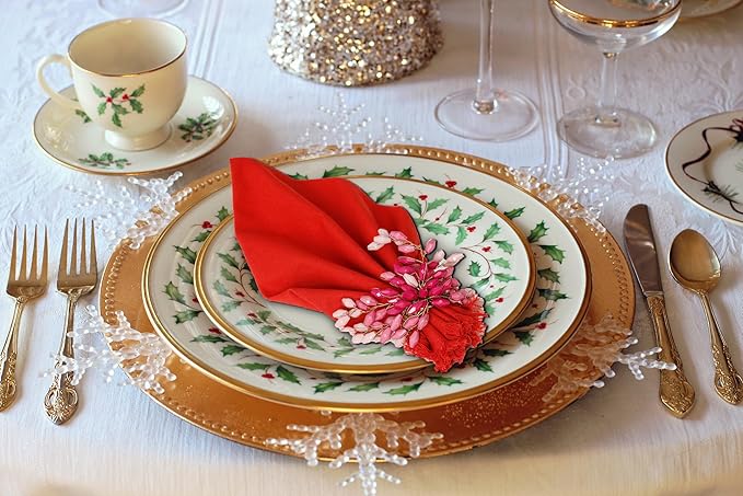 Christmas Dinner Napkins, Beautiful Handmade Fringe Red Cloth Napkins Set of 12 Washable and Reusable, Perfect for Dining, Weddings, Holiday & Everyday Use - 18x18 Inch Red
