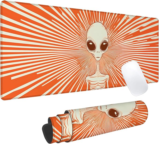 Retro Alien Gaming Mouse Pad, Office Desk Mat, Anti-Slip Rubber Base Cool Aesthetic Mouse Pads for Computer Laptop Keyboard School Home Desktop Gamer Home Accessories Decor 31.5" x 11.8"