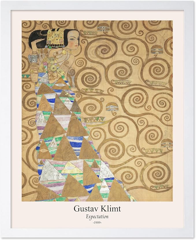 Poster Master Vintage Gustav Klimt Poster - Retro Expectation Print - Art Nouveau - Symbolism Art - Abstract Art - Aesthetic Art - Classic Painting - Living Room Wall Decor - 16x20 White Framed