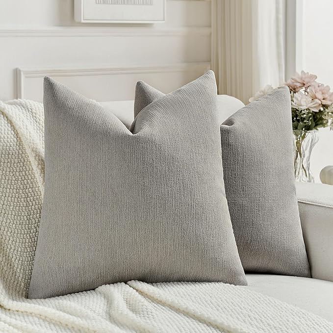 FUTEI Smoke Gray Chenille Decorative Throw Pillow Covers 26x26 Inch Set of 2,Soft Cozy Faux Linen Textured Euro Pillow Shams,Farmhouse Home Decor for Couch Living Room