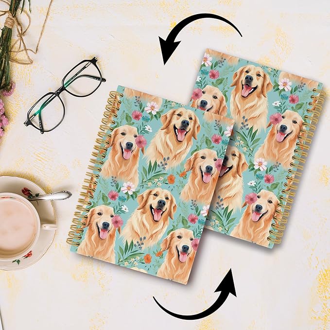 Cute Dog Golden Retriever Floral Journal Notebook - Puppies Dog Flower Notebooks College Ruled for Work School, Gifts for Dog Mom Dog Lover, Office Supplies, Hardcover Spiral Notebook 5.5"x8.3"