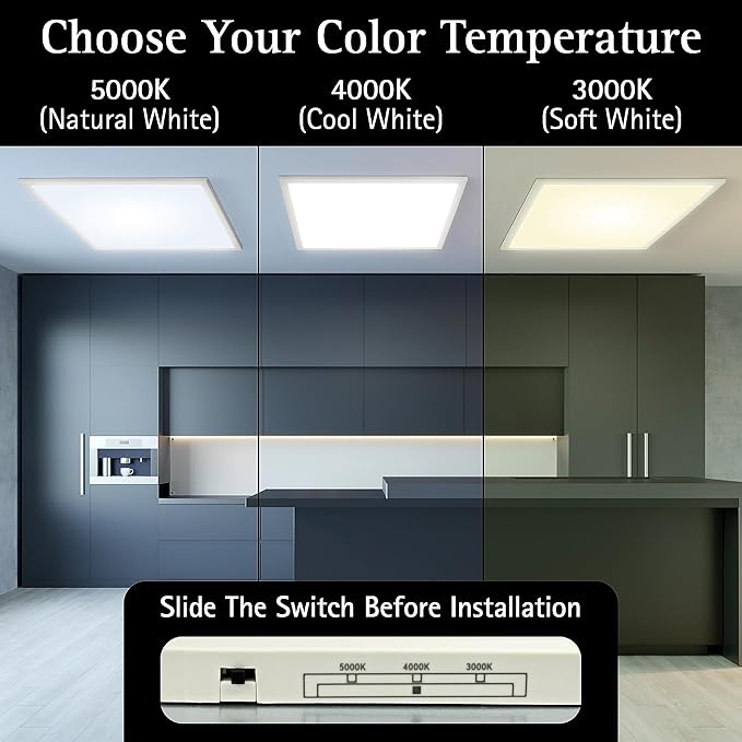 Ultralux 2x2 ft Surface Mount Ceiling Light Panel – Slim, Edge Lit, Flush Mount Flat Panel for Kitchen, Home & Office - TRIAC Dimmable, 3CCT Adjustable Color Temperature (Matte White, 1 Pack)