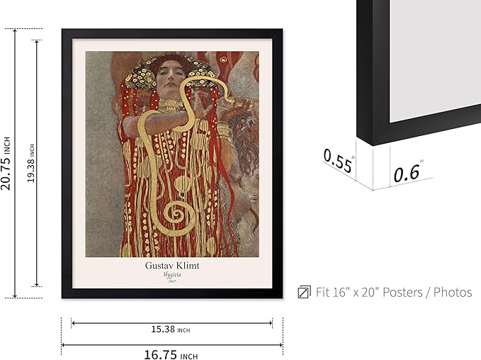 Poster Master Vintage Gustav Klimt Poster - Retro Hygieia Print - Art Nouveau - Greek Goddess of Health Art - Symbolism Art - Classic Painting - Aesthetic Living Room Decor - 16x20 Black Framed