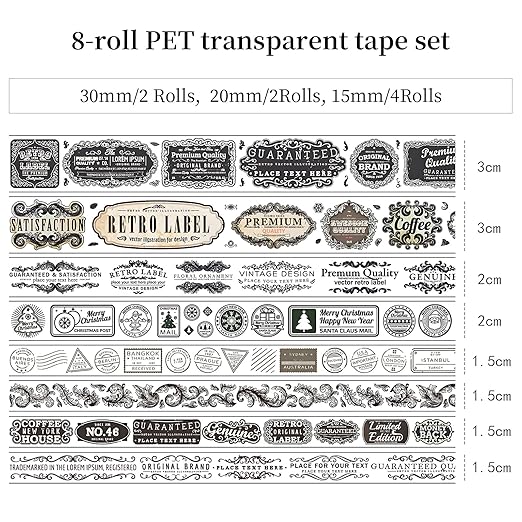 8 Rolls Washi Tape Set, Galaxy Purple Washi Tape Decorative Masking Tape with Gold Foil for DIY, Bullet Journal, Scrapbook, Arts and Crafts, Gift Wrapping (8 Pieces/Badge Print)