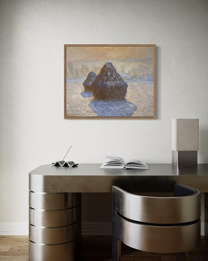 Haystacks Claude Monet Wall Art Print Poster, Impressionist Painting Wall Art Wall Decor, for Bedroom and Living room Bathroom Decor 115 (Haystacks, 8 x 10 inches, Wood Frame)