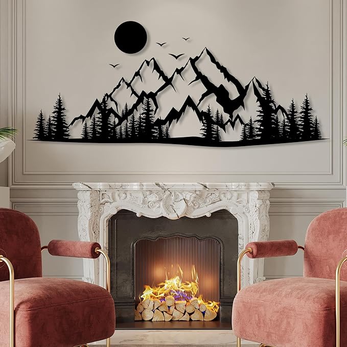 DecoSoul Mountain Metal Wall Art, Large Mountain Range View Decor, Nature and Forest Decorations, Home Decor, Fireplace Metal Wall Hanging for Living Room, Indoor or Outdoor, Modern Housewarming Gift