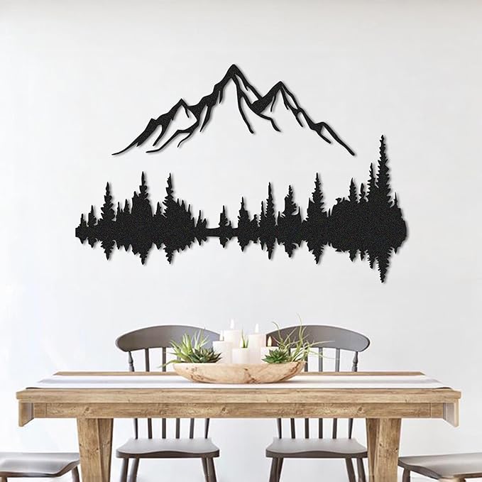 Metal Wall Art - Mountain & Forest Metal Wall Decor - Large Wall Sculpture for Rustic Home Living Room Bedroom Indoor/Outdoor (Black, 47.2'' x 31.4'')