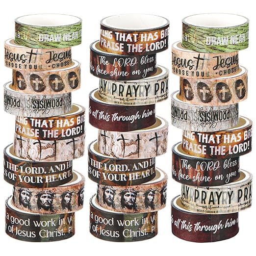 Janlaugh 24 Rolls Christian Washi Tape Gifts Bulk Religious Inspirational Scripture Supplies Bible Verse Tape for Bible Study Journaling Crafting Christmas Stocking Stuffers Gift(Rustic)