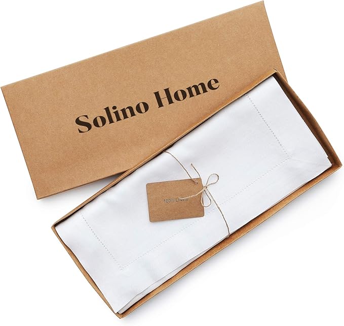 Solino Home Linen White Table Runner 108 Inches Long - 100% Pure Linen 18 x 108 Inch Table Runner for Spring, Easter, Valentines - Classic Hemstitch