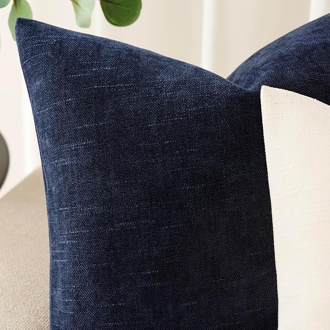 Foindtower Pack of 2 Soft Textured Throw Decorative Pillow Covers Square Accent Solid Cushion Cover Cozy Farmhouse Pillow Case with Zipper for Couch Sofa Bedroom Living Room 20x20 Inch, Navy