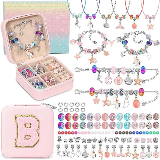 Charm Jewelry Making Kit, Bracelet Making Kit DIY Necklace Kit with Initial Jewelry Box, Unicorns Crafts Birthday Valentines Day Gifts