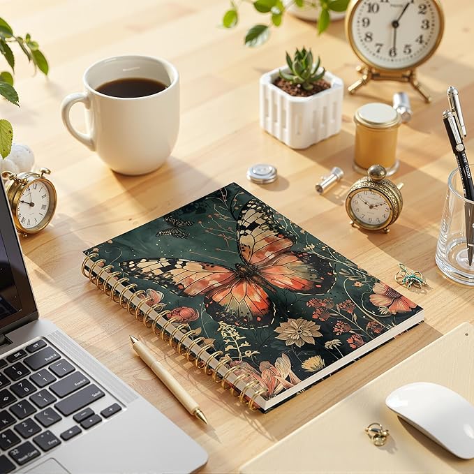 Vintage Floral Butterfly Notebook, Dark Cottagecore Gothic Witchy Moth Journal, Moody Mystical Floral Butterfly Insect Spiral Notebook Journal, 5.5x8.3 Inch