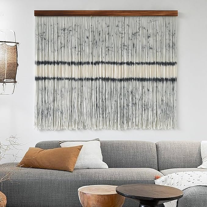 Flber Macrame Wall Hanging Dip Dyed Fiber Art Modern Minimalist Boho Wall Art for Living Room Bedroom Office Backdrop 39" W x 33" L