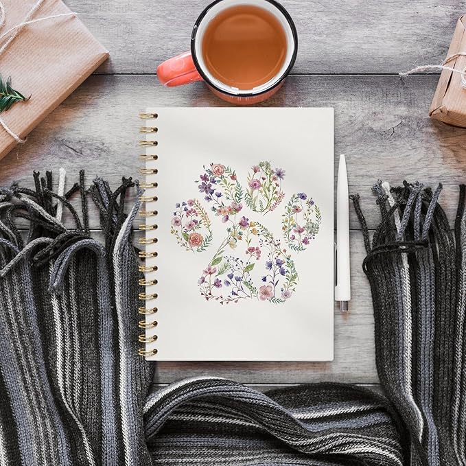 VONTP Floral Dog Paw Journal Notebooks, Dog Mom Gifts College Ruled Notebooks for Women, Dog Pet Lovers Gift Journal Journaling, Spiral Notebook 5.5x8.3