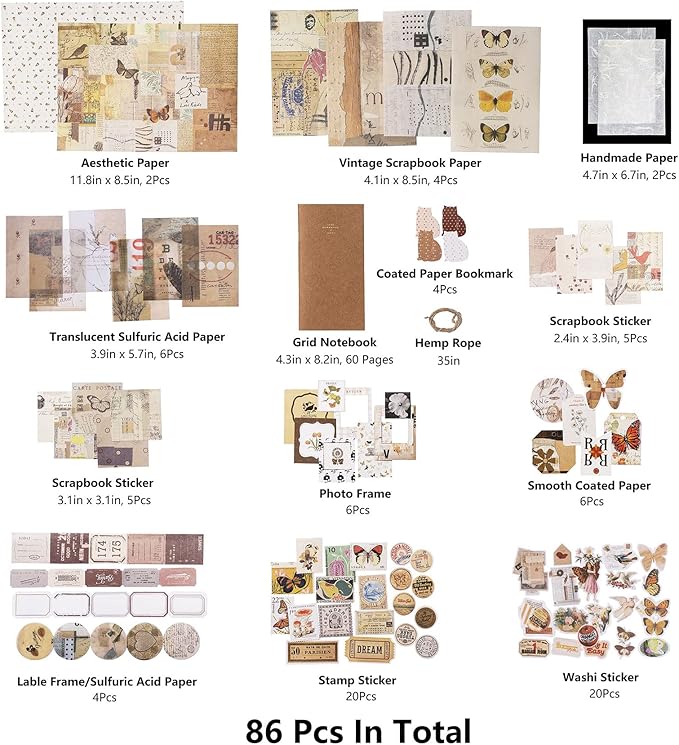 YagCu Aesthetic Journaling Supplies Kit, Bullet Journals Set Junk Journal, Vintage Scrapbooking Stationary, Arts Craft Scrapbook kit, Large Collection for Teenage Girls Women Adults Beginners