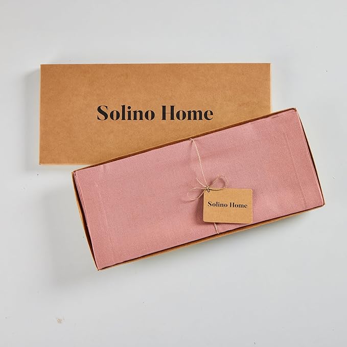 Solino Home Linen Table Runner 36 Inches - 100% Pure Linen Dusty Rose Table Runner 14 x 36 Inch Ideal for Dresser and Coffee Tables, Valentines, Spring, Easter - Diana Medium Weight