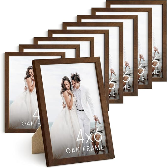 HAUS AND HUES Walnut Wood 4x6 Picture Frames - Set of 9, Natural Frames for Gallery Wall Display