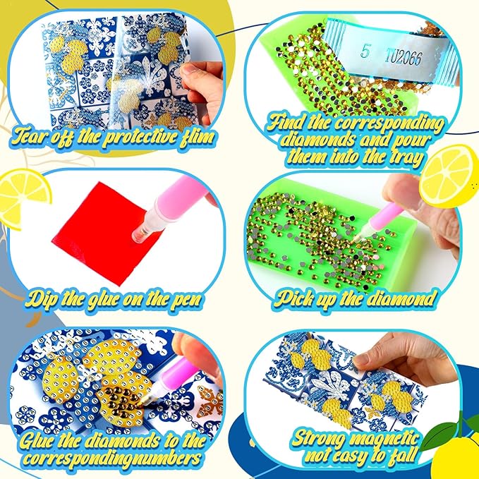 Saillong 12 Pack Capri Lemon Diamond Painting Greeting Card Kit with Envelopes Blue Yellow Lemon Diamond Art Cards 5D Rhinestones Painting Making Kits for Adult DIY Craft Family Friend Holiday Gifts