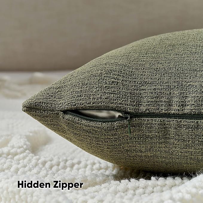 FUTEI Moss Green Chenille Decorative Throw Pillow Covers 12x20 Inch Set of 2,Soft Cozy Faux Linen Textured Lumbar Pillow Cases,Farmhouse Home Decor for Couch Living Room