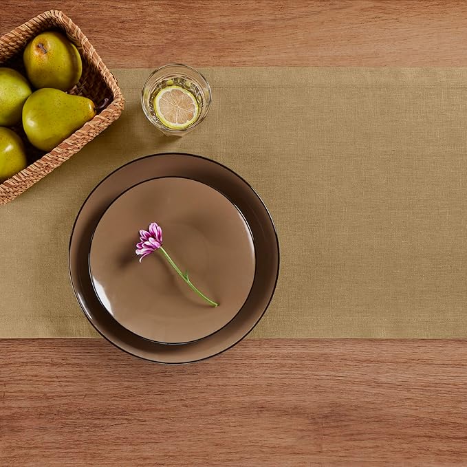 Solino Home Linen Table Runner 90 Inches Long - 100% Pure Linen Kelp Table Runner 14 x 90 Inch for Spring - Diana Medium Weight, Handcrafted and Machine Washable