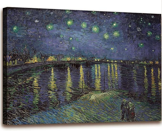 weiyiart Starry Night Over the Rhone by Van Gogh Classic Oil Paintings Reproduction Modern Seascape Giclee Canvas Prints Wall Art Ready to Hang for Living Room Home Decorations24x36